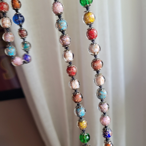 Vintage Murano Glass Multicolor Beaded Necklace Copper-Tone Lobster Clasp - Picture 2 of 9